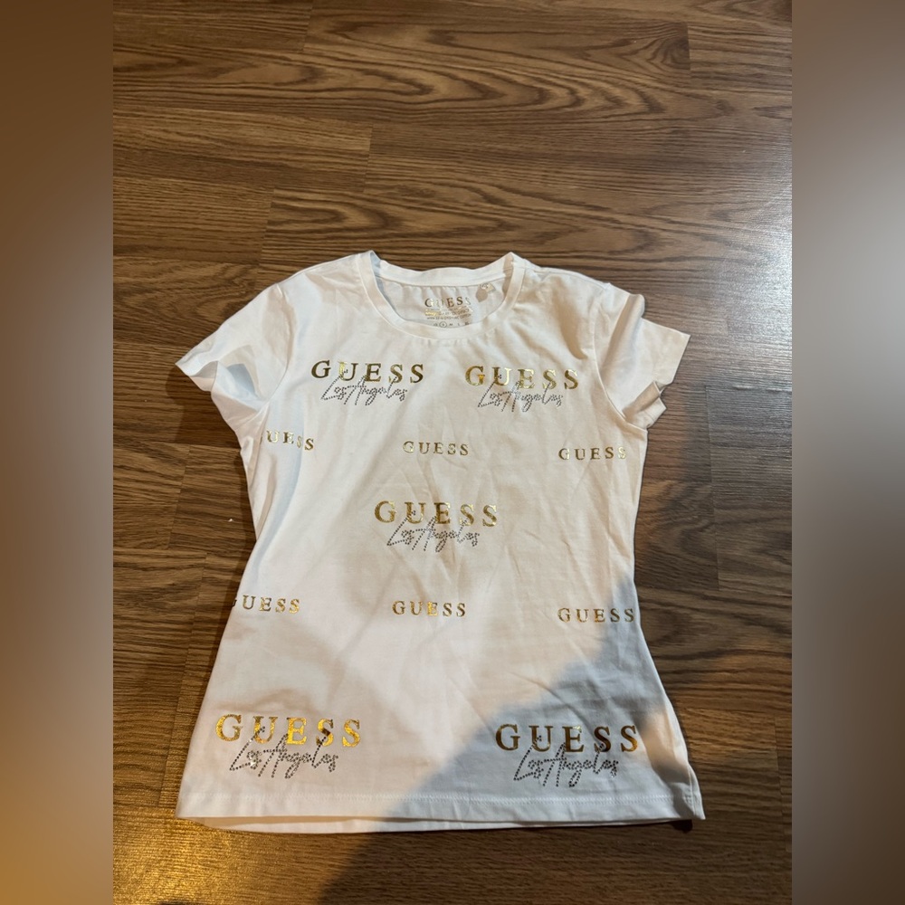 Guess White Tee with Gold Accents